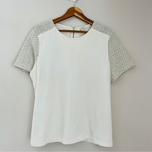J. Crew Short Sleeve Top Creamy Ivory Tweed Shoulder Detail
